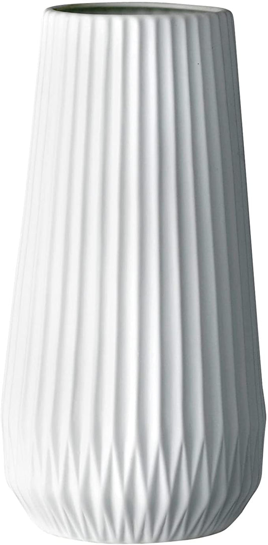 Tall White Ceramic Fluted Vase